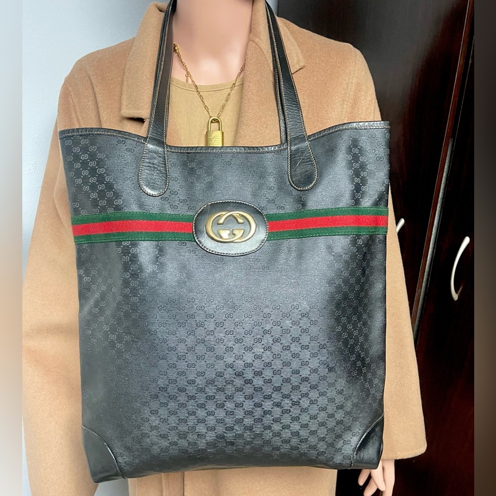 Authentic Gucci vintage web sherry line tote 002.904.0131 (Q112)